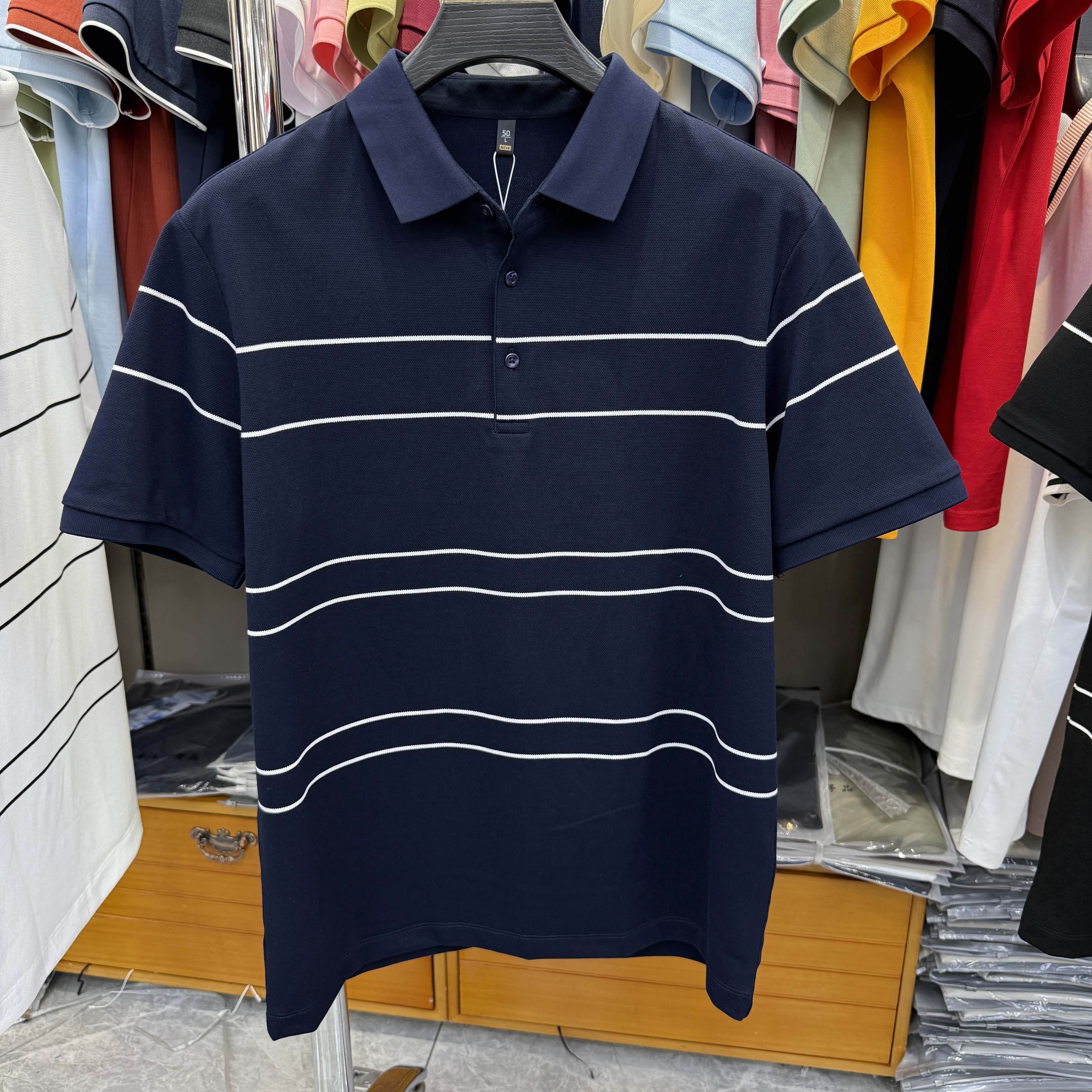 JM6281 58% Polyester 39% Cotton 3% Spandex Yarn-Dyed Strip  Polo Shirt