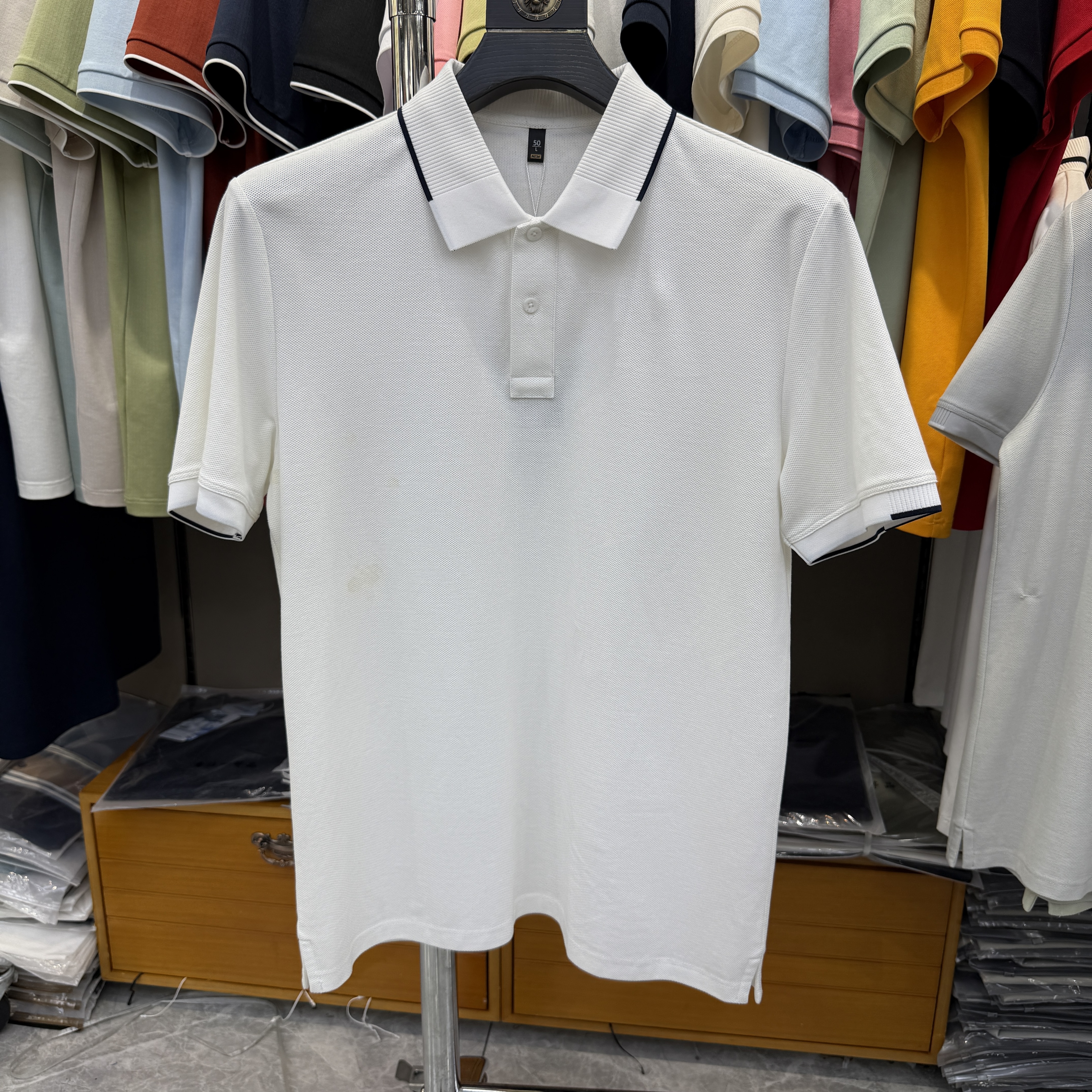JM6505 66% Cotton 28% Polyester  3% Linen 3% Mulberry Silk  Short-sleeve polo shirt