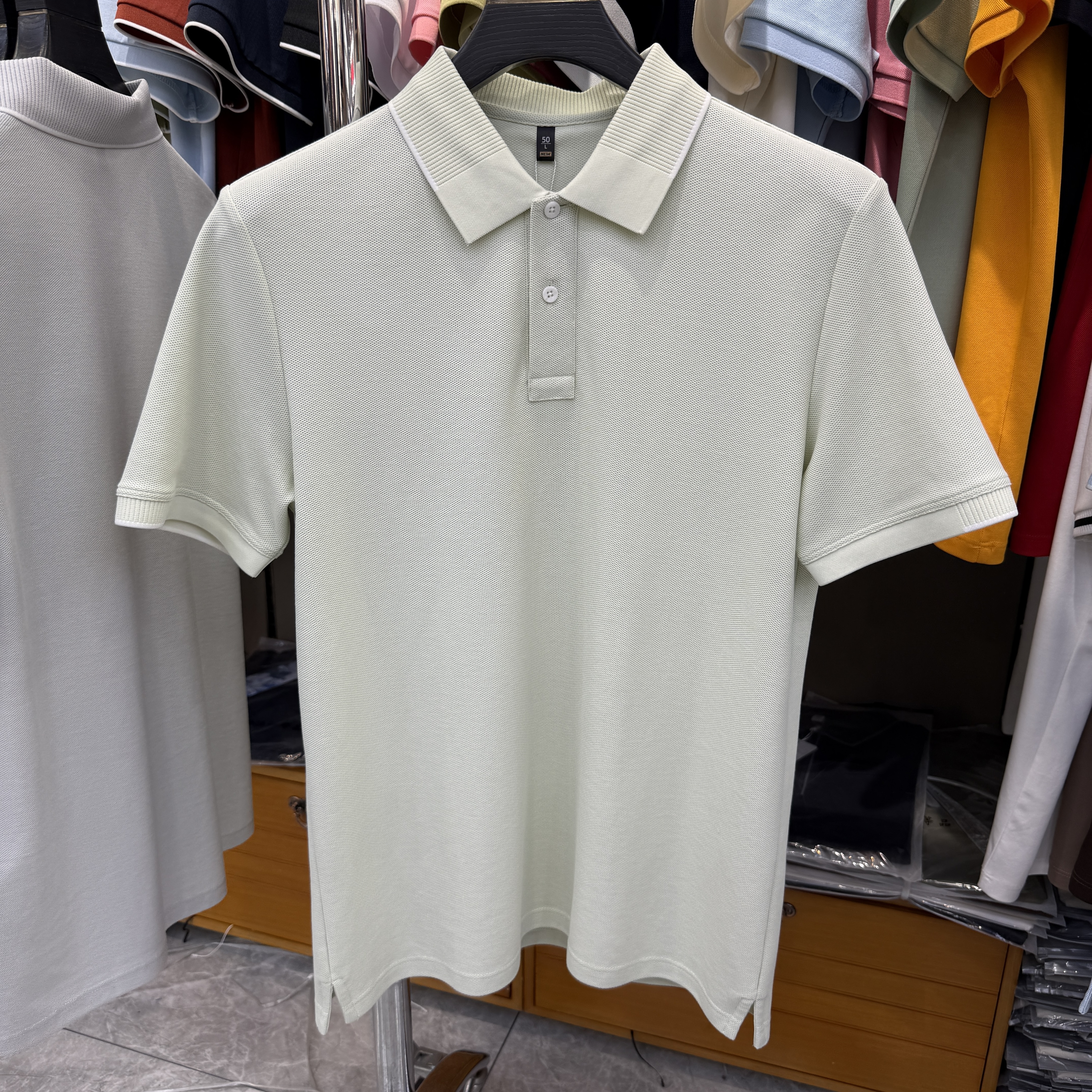 JM6505 66% Cotton 28% Polyester  3% Linen 3% Mulberry Silk  Short-sleeve polo shirt