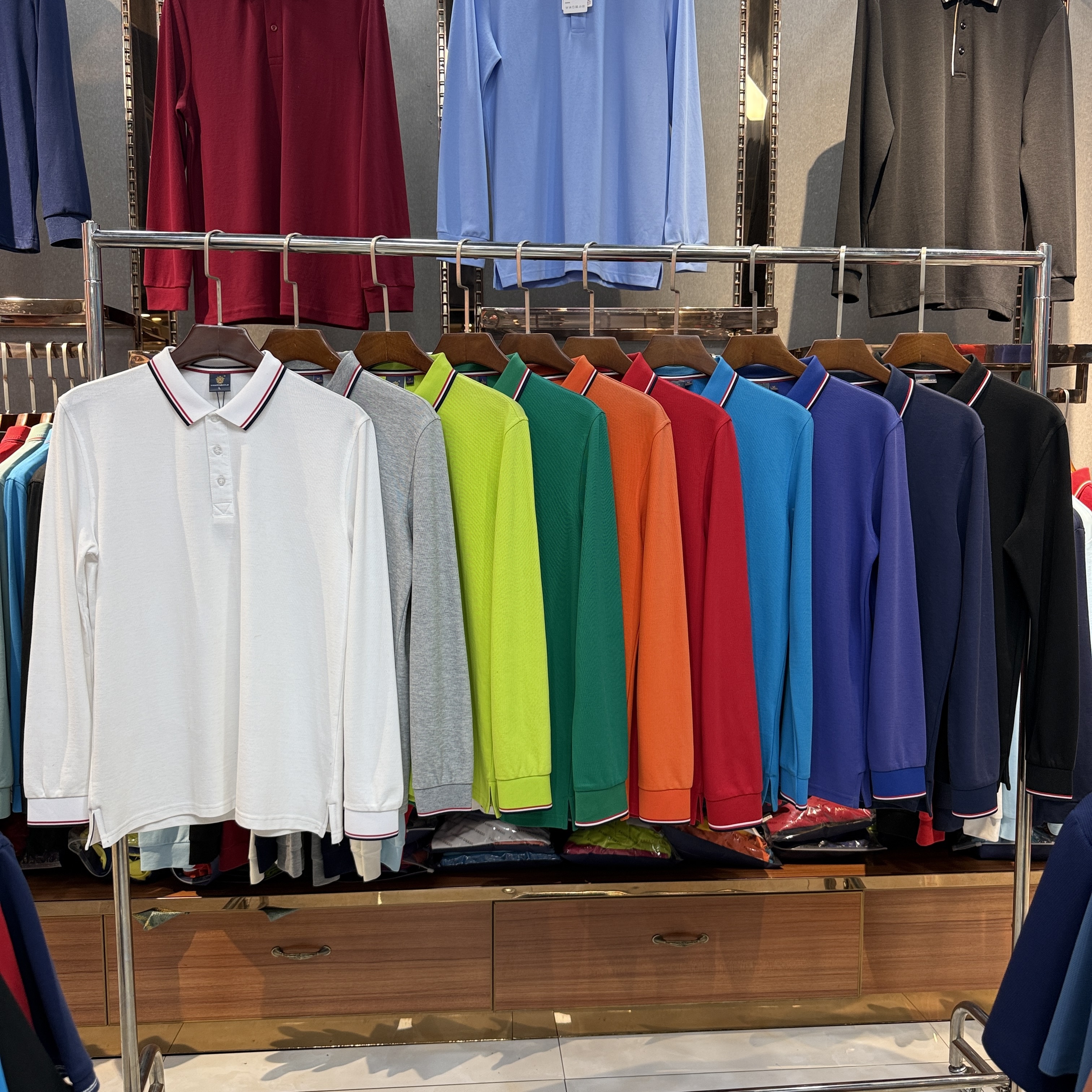 SK 507 80% Cotton  20% Cupro Long-Sleeved Polo Shirt