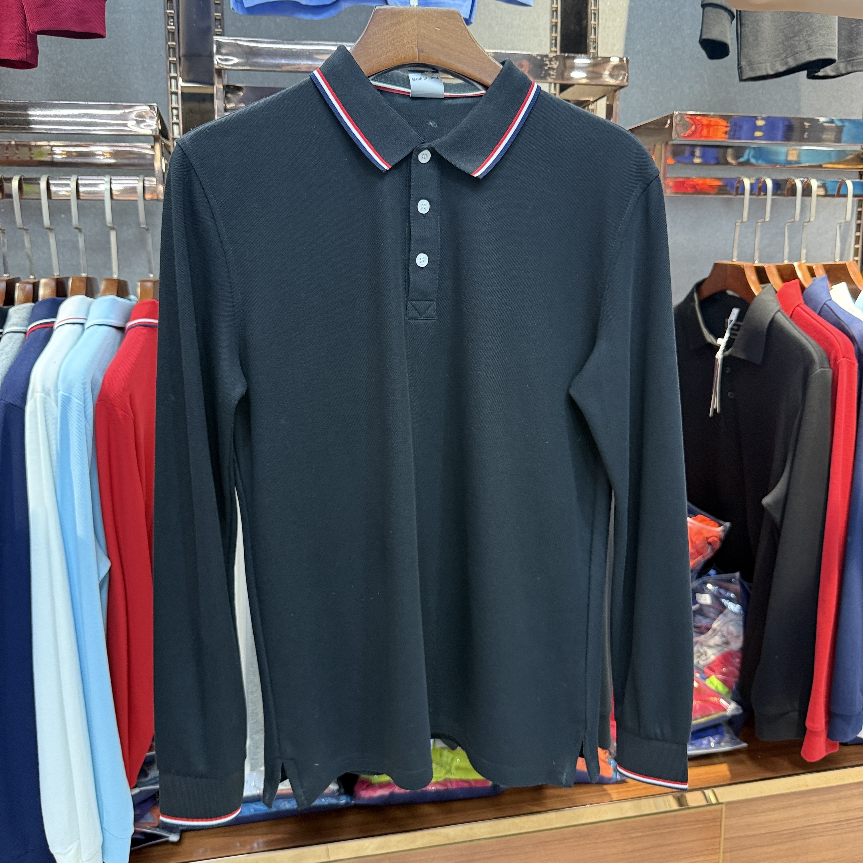 SK 507 80% Cotton  20% Cupro Long-Sleeved Polo Shirt