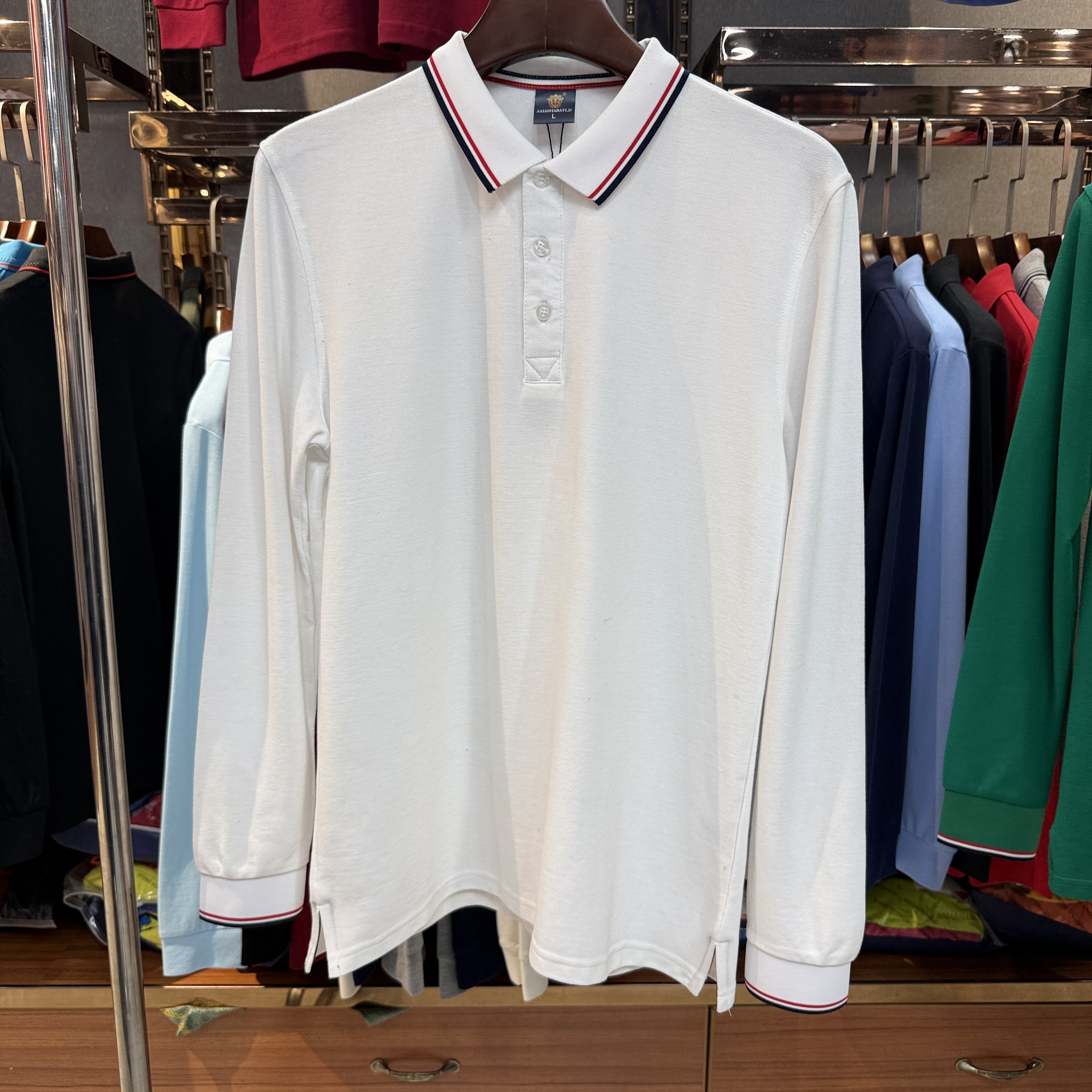 SK 507 80% Cotton  20% Cupro Long-Sleeved Polo Shirt