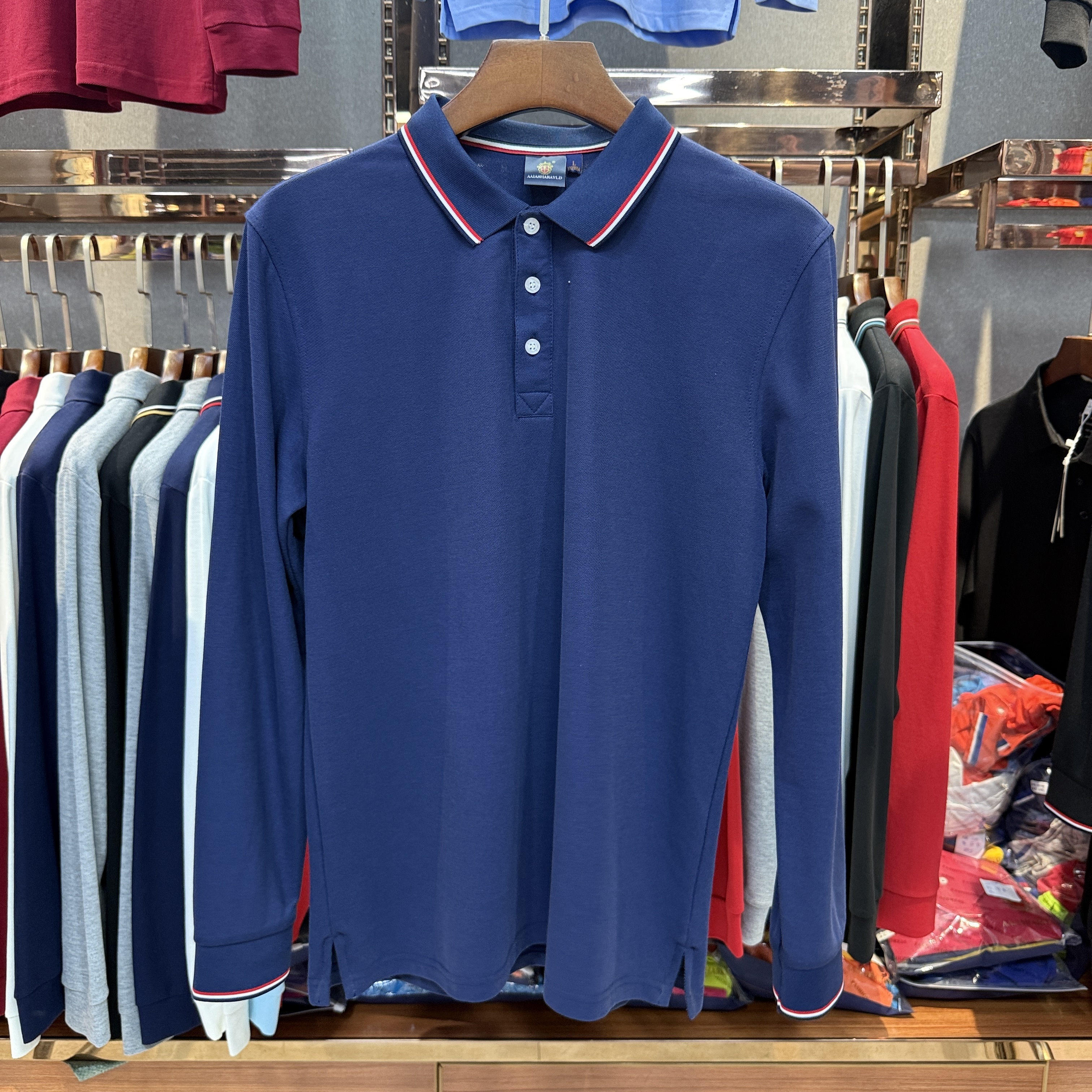 SK 507 80% Cotton  20% Cupro Long-Sleeved Polo Shirt