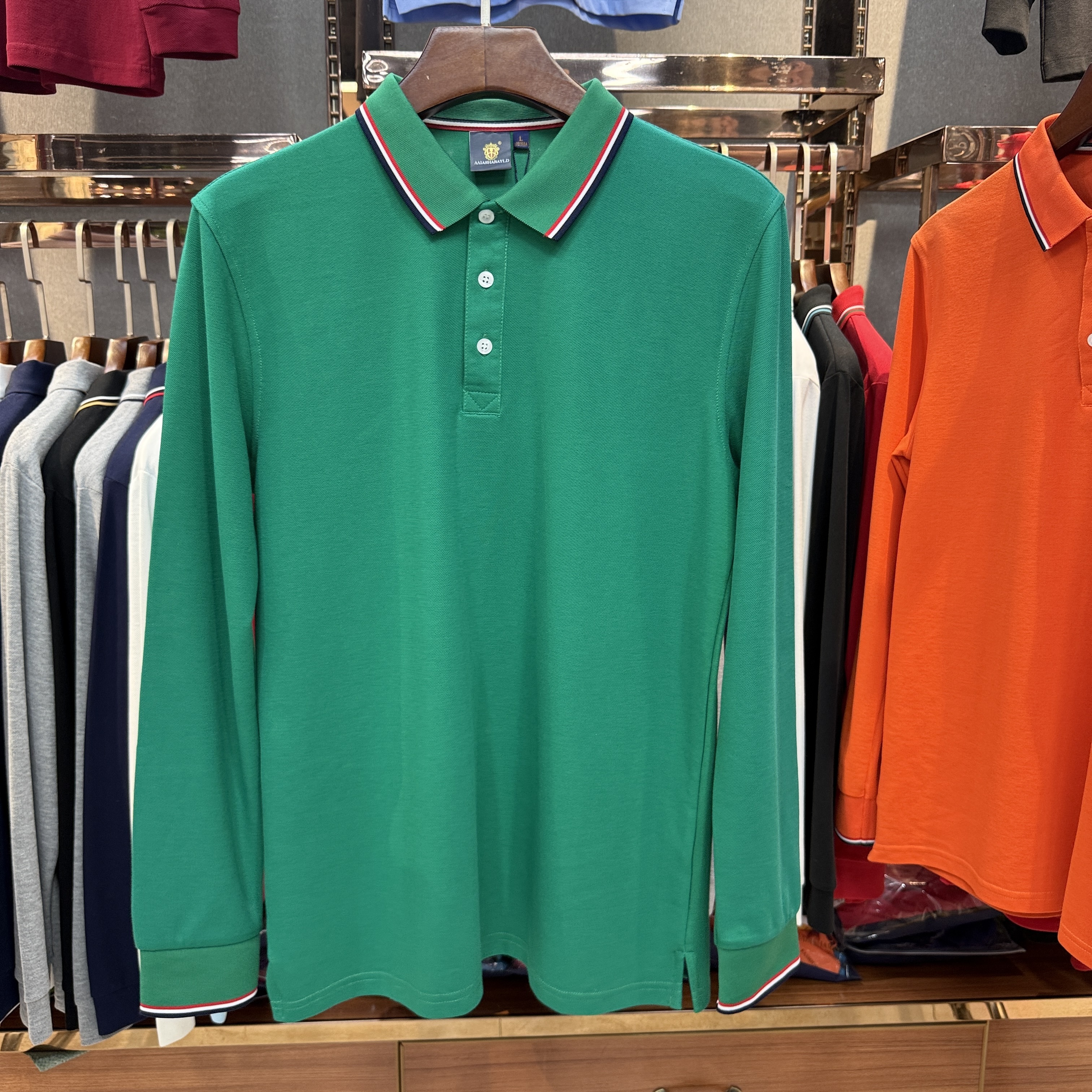 SK 507 80% Cotton  20% Cupro Long-Sleeved Polo Shirt
