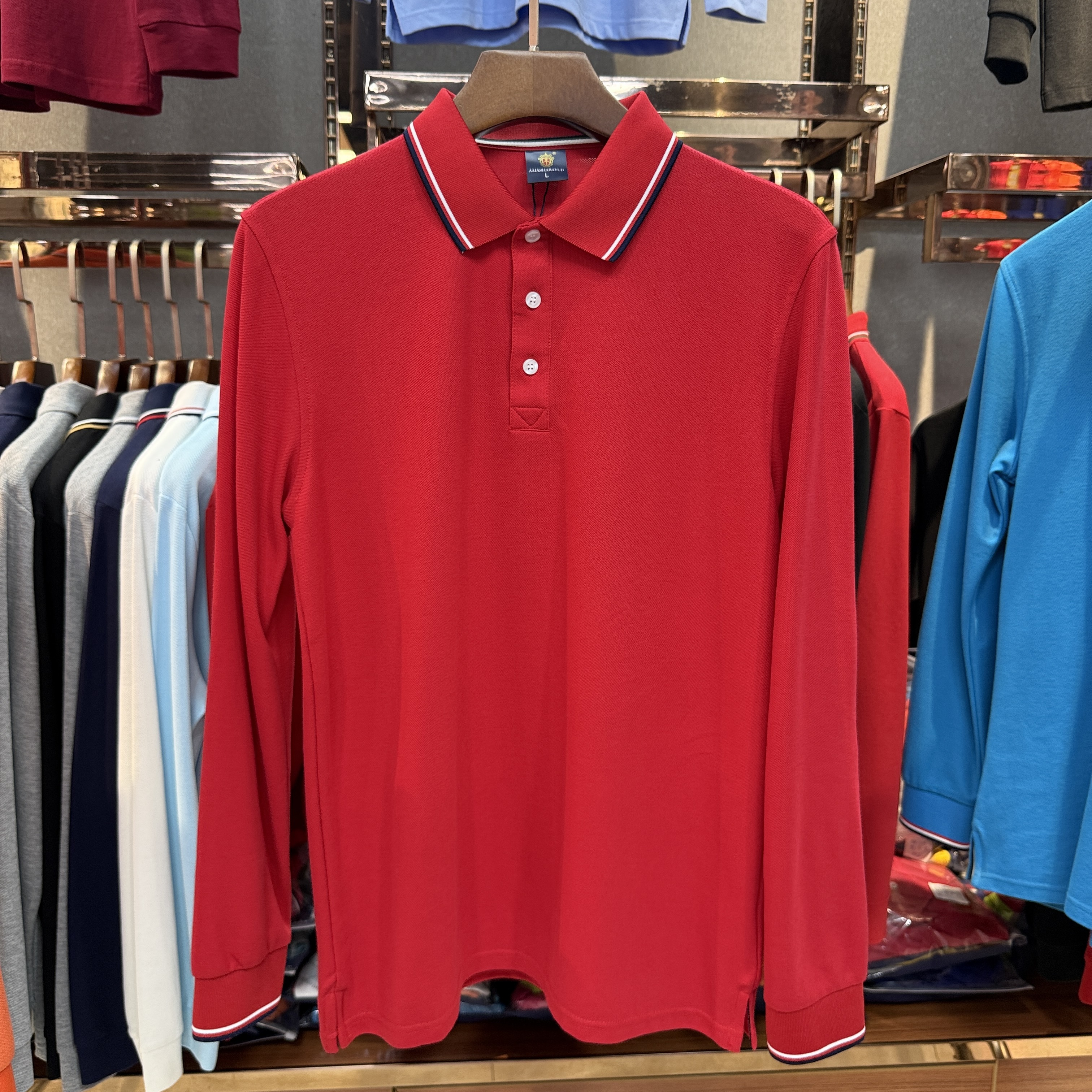SK 507 80% Cotton  20% Cupro Long-Sleeved Polo Shirt