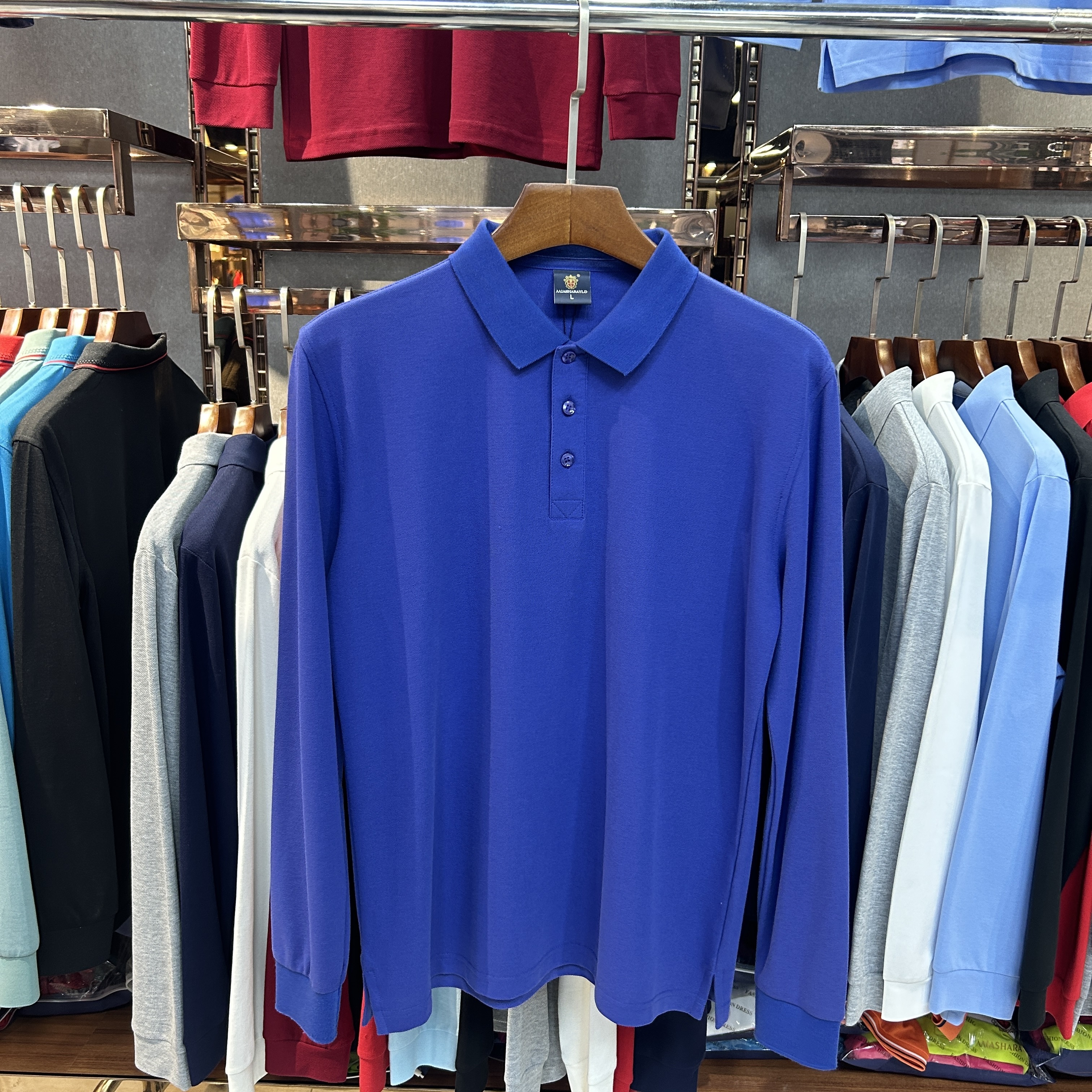 SK 508 80% Cotton  20% Cupro Long-Sleeved Polo Shirt