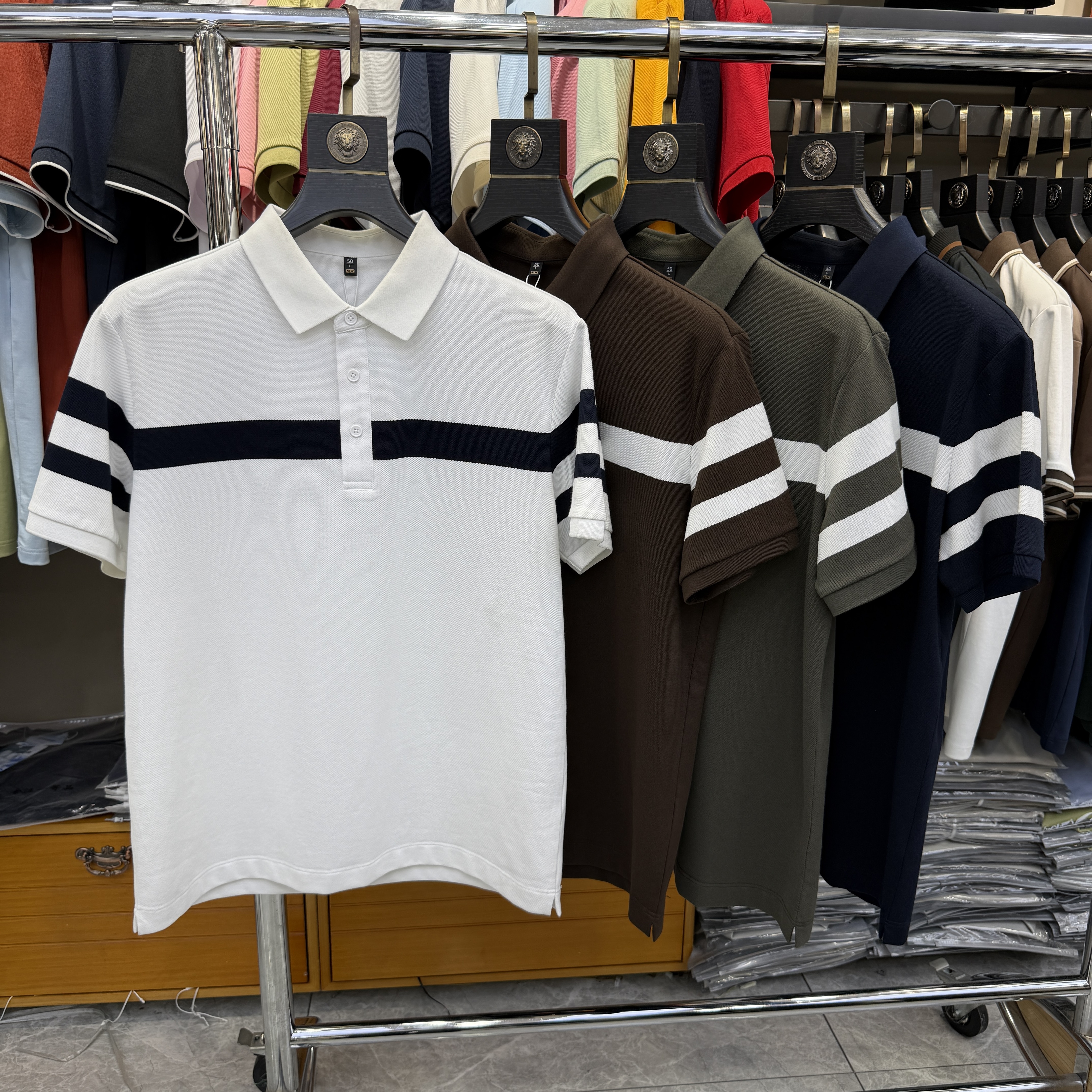 JM6226 58% Polyester 39% Cotton 3% Spandex Yarn-Dyed Strip  Polo Shirt