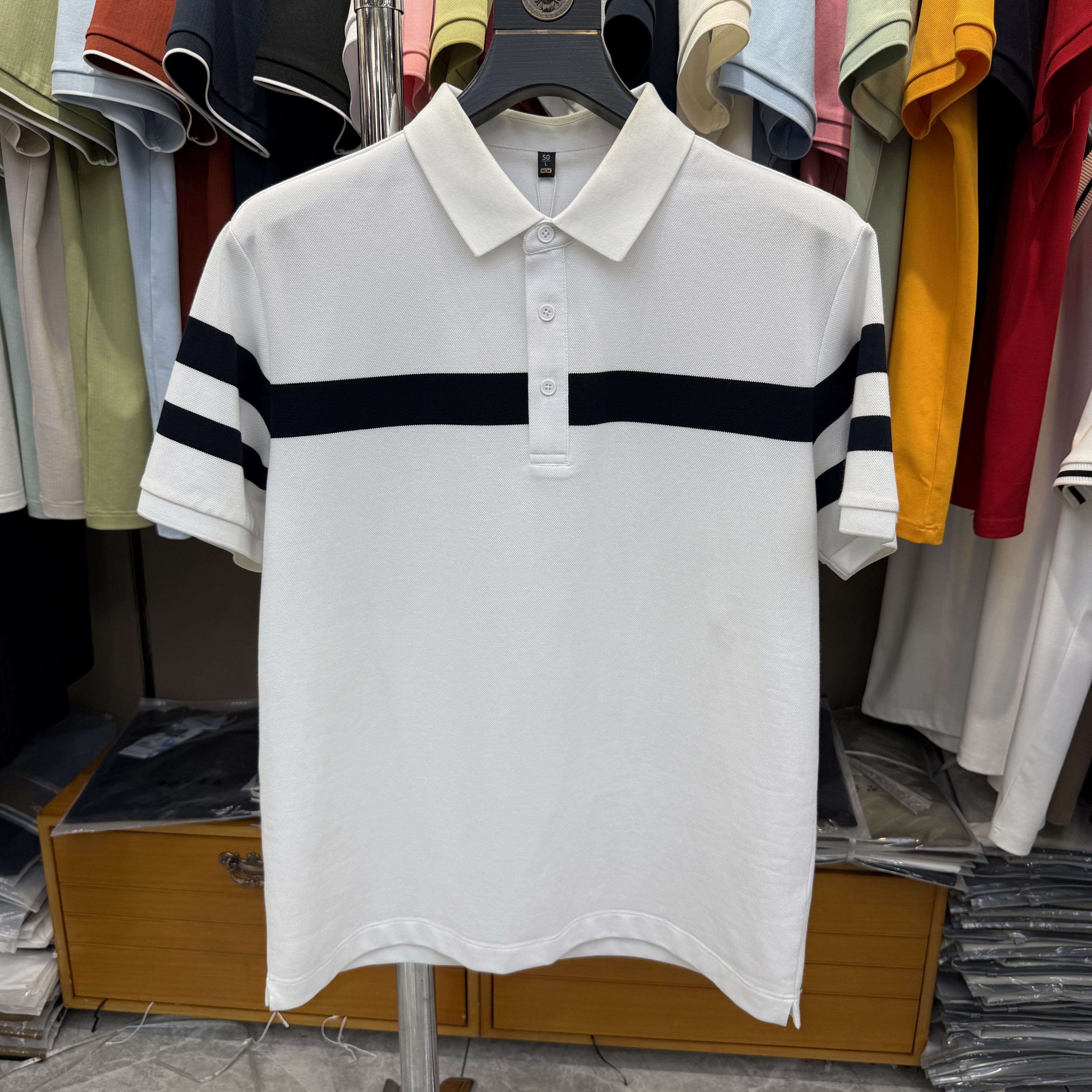 JM6226 58% Polyester 39% Cotton 3% Spandex Yarn-Dyed Strip  Polo Shirt