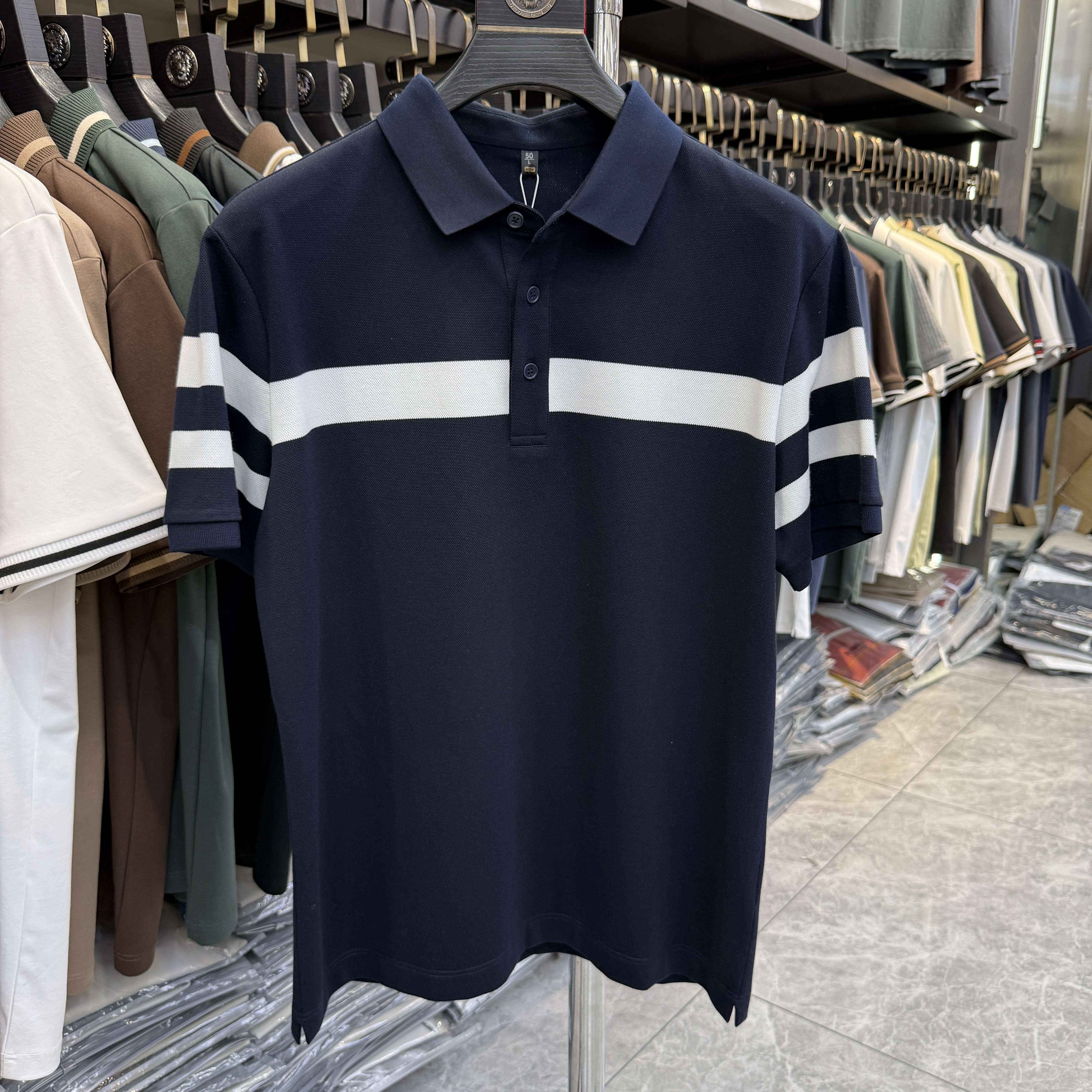 JM6226 58% Polyester 39% Cotton 3% Spandex Yarn-Dyed Strip  Polo Shirt