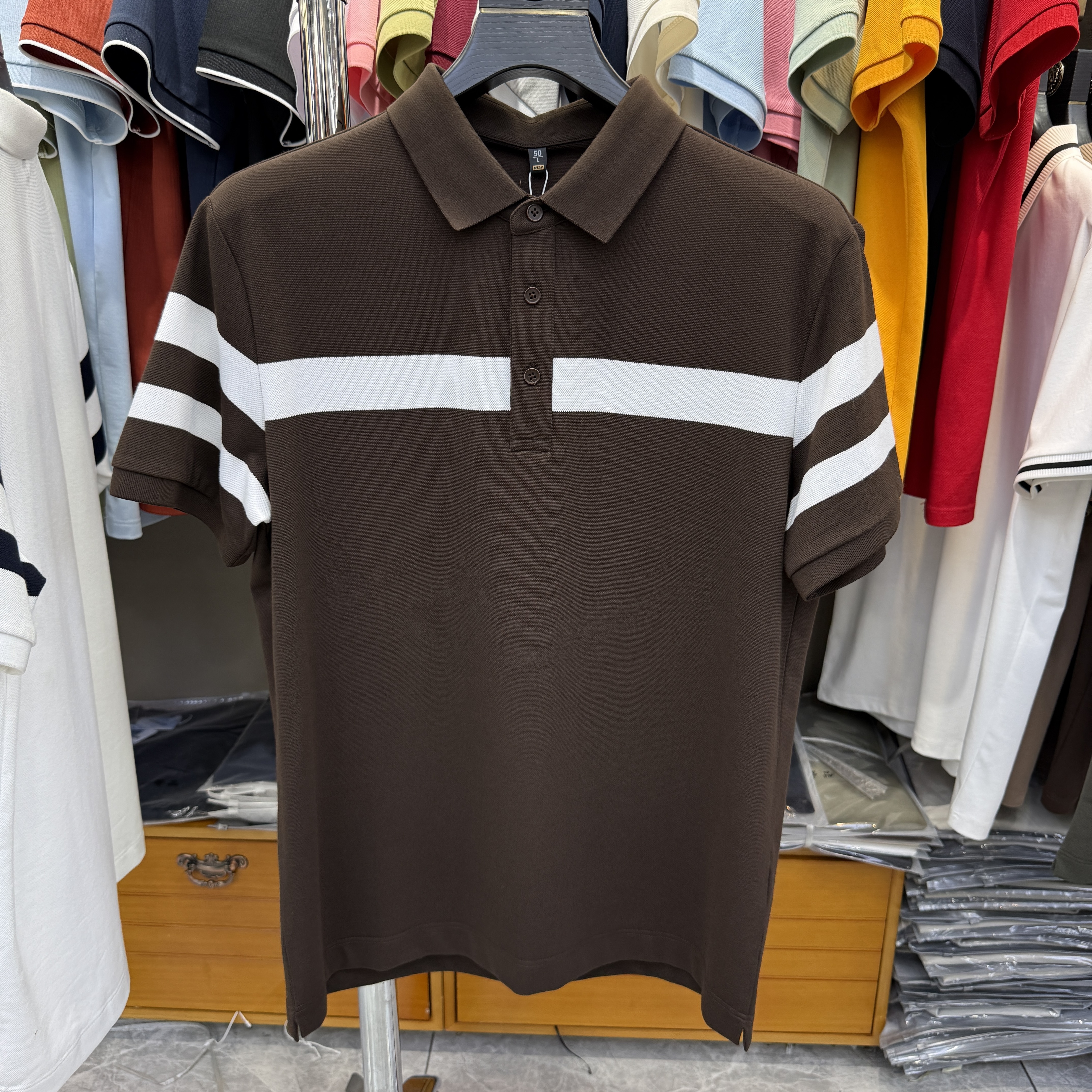 JM6226 58% Polyester 39% Cotton 3% Spandex Yarn-Dyed Strip  Polo Shirt