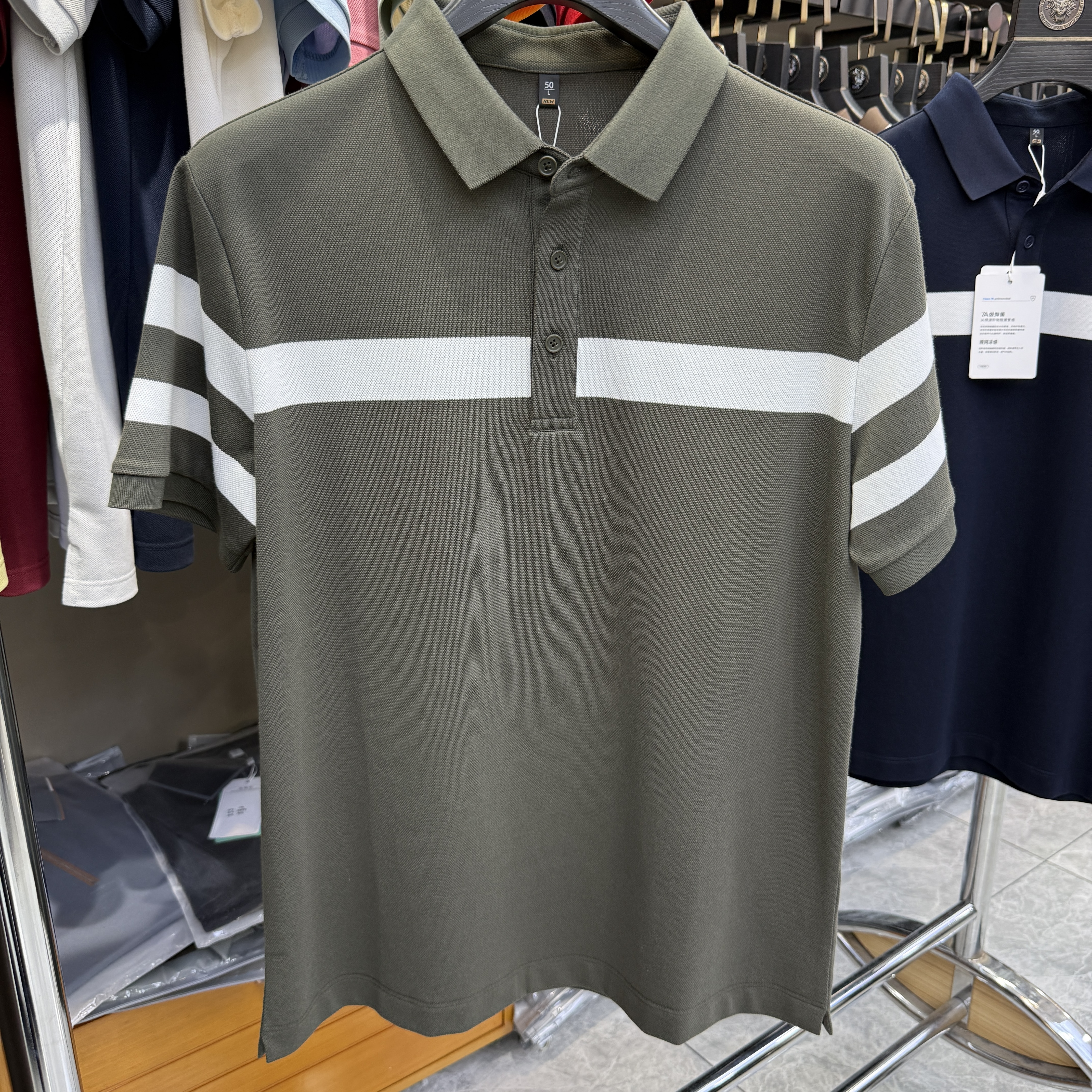 JM6226 58% Polyester 39% Cotton 3% Spandex Yarn-Dyed Strip  Polo Shirt