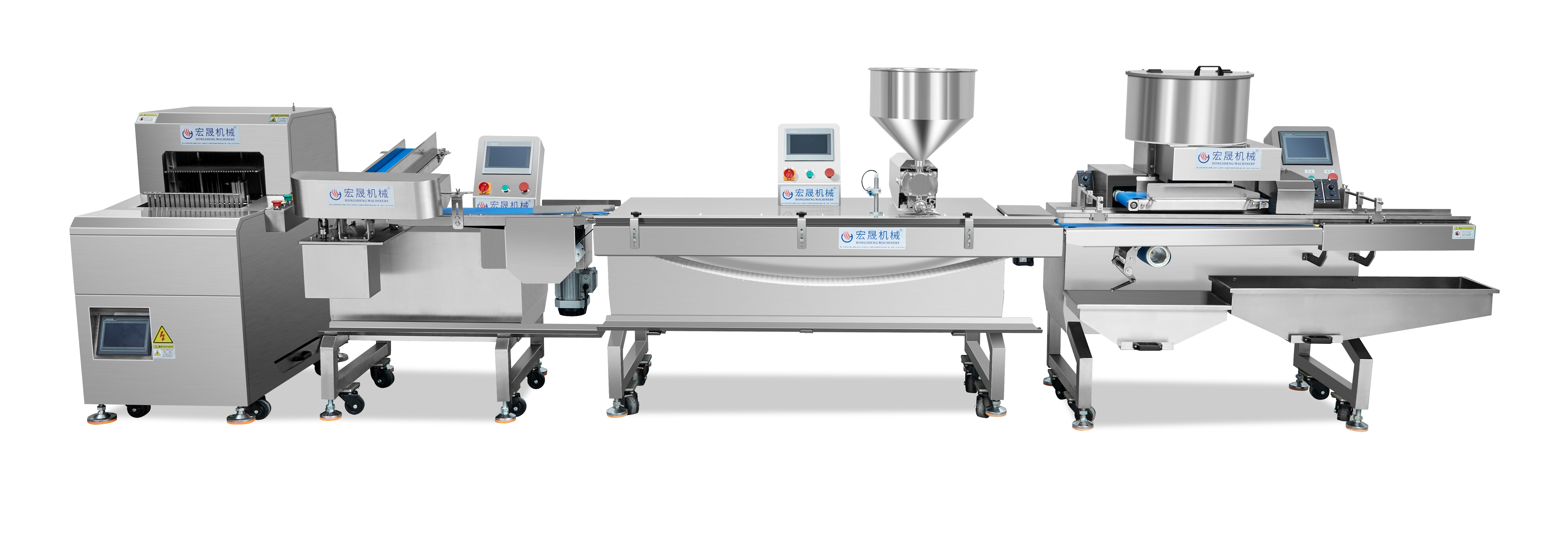 automatic pork floss application machine for meat wool toast production
pork floss depositor integrated into a full bread production line
meat floss and cream filling bread line for shredded pork toast