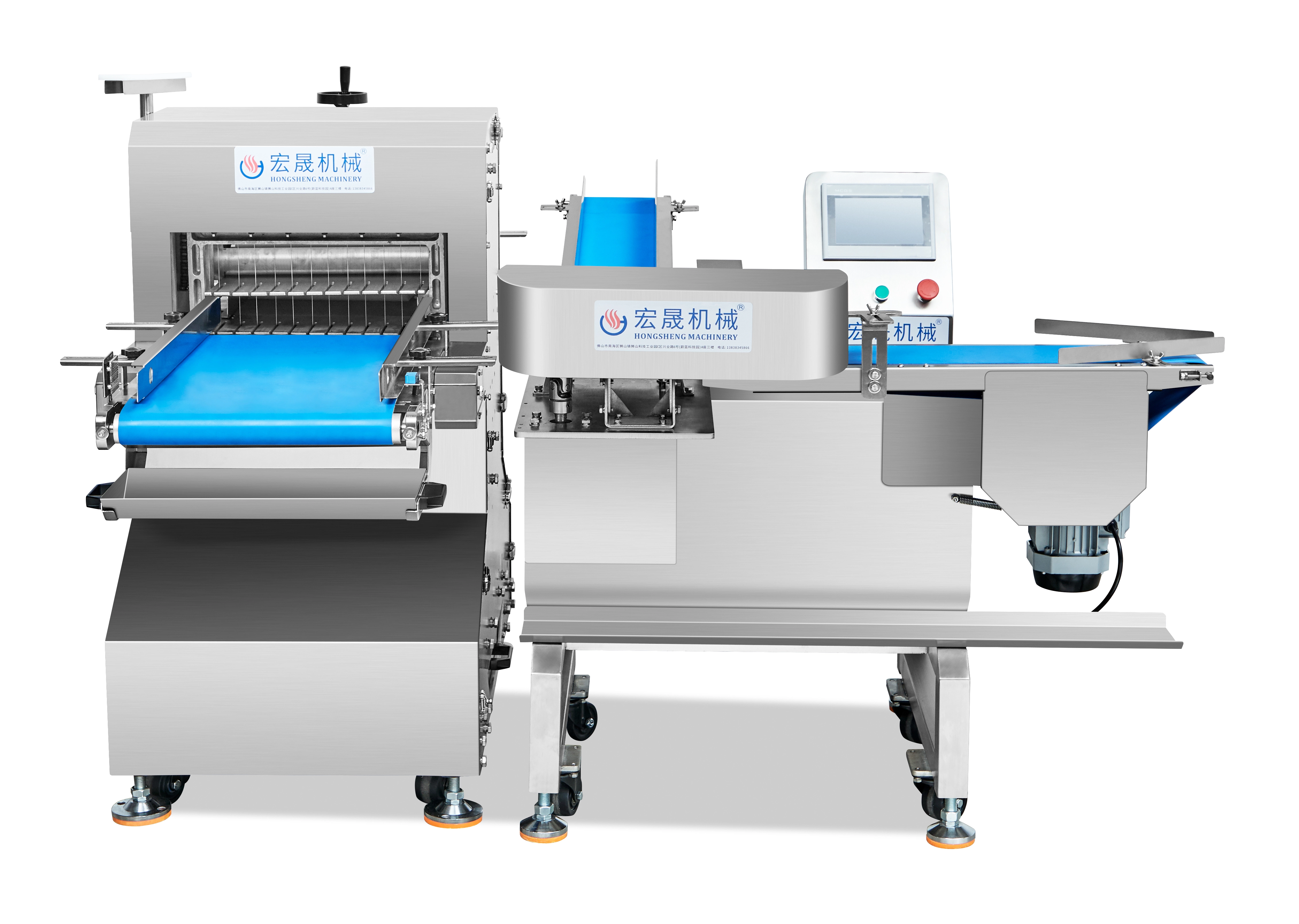 Thick sliced toast production line showing the full slicing and stacking path