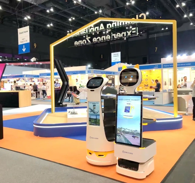 Commercial Mobile Advertising Robot Indoor Display Video Robot Explain With 27 inch HD Screen For Supermarket Shoppingmall Exhibition Hall