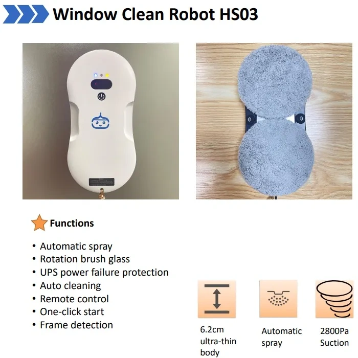 Auto Water spray window cleaning robot Ultra thin Body with 2800Pa Suction robot cleaner vacuum for windows