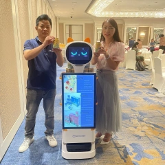Commercial Mobile Advertising Robot Indoor Display Video Robot Explain With 27 inch HD Screen For Supermarket Shoppingmall Exhibition Hall
