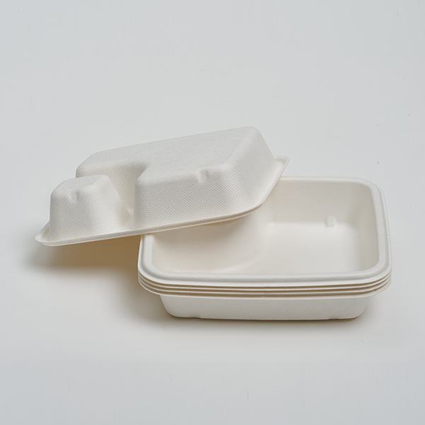8*6 Nacho 2-Com Tray Disposable Bagasse Food Tray With Sauce Grid Compartment Divided Disposable Lunch Box For Fruit Vegetable Snack