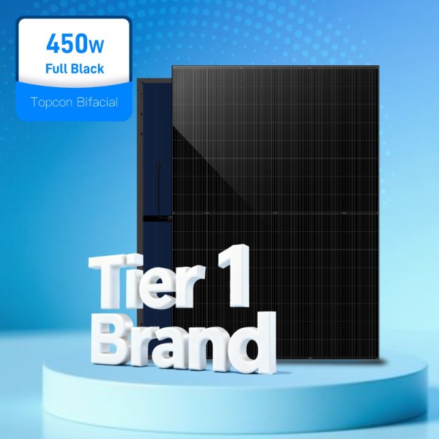 Tier 1 Brand Topcon High Efficiency 450W Full Black Double Glass Solar Panels Residential Use