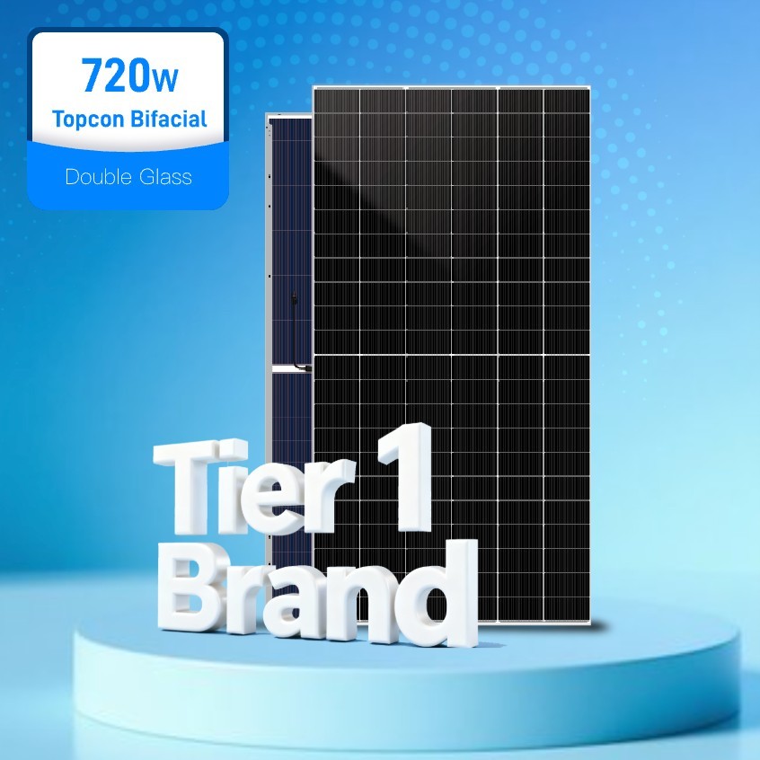 Painéis solares de vidro duplo de alta eficiência Topcon, marca de primeira linha, 720 W, para uso em projetos.