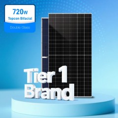Painéis solares de vidro duplo de alta eficiência Topcon, marca de primeira linha, 720 W, para uso em projetos.