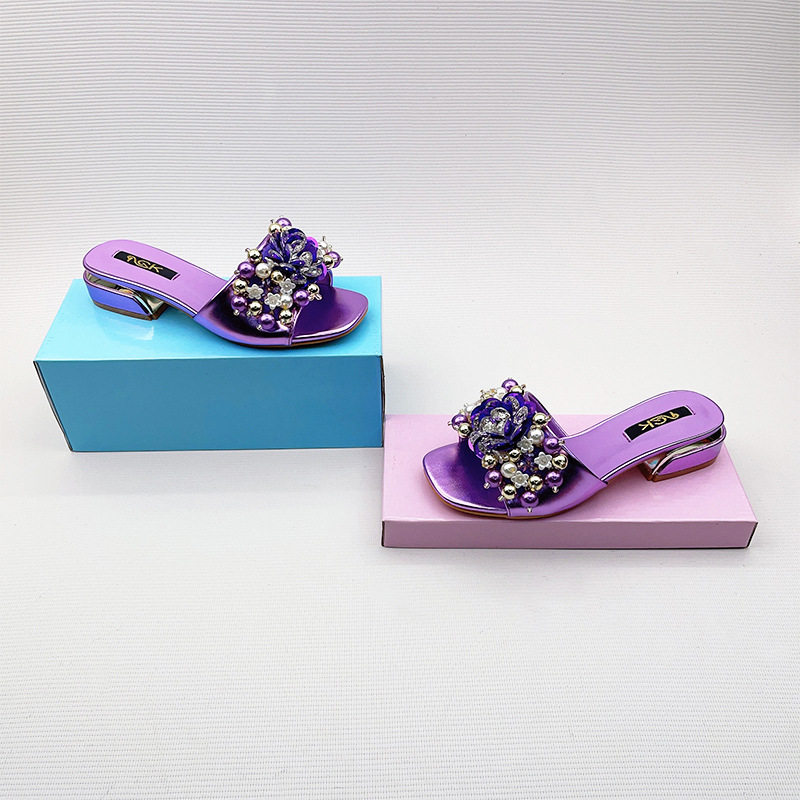 Cross-border 2025 Summer New Style Stylish Women's Flip Flops for Casual Gatherings Sexy Beaded High-Top Flip Flops with European Style