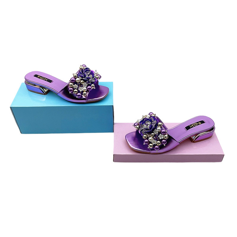 Cross-border 2025 Summer New Style Stylish Women's Flip Flops for Casual Gatherings Sexy Beaded High-Top Flip Flops with European Style