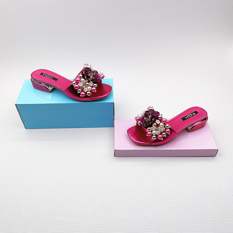 Cross-border 2025 Summer New Style Stylish Women's Flip Flops for Casual Gatherings Sexy Beaded High-Top Flip Flops with European Style