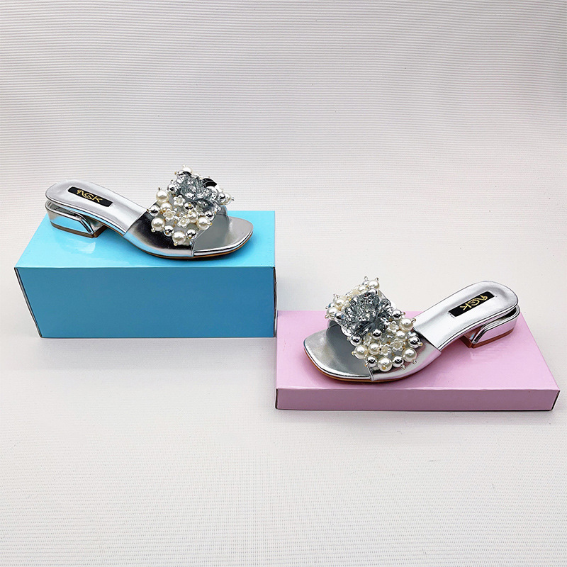 Cross-border 2025 Summer New Style Stylish Women's Flip Flops for Casual Gatherings Sexy Beaded High-Top Flip Flops with European Style