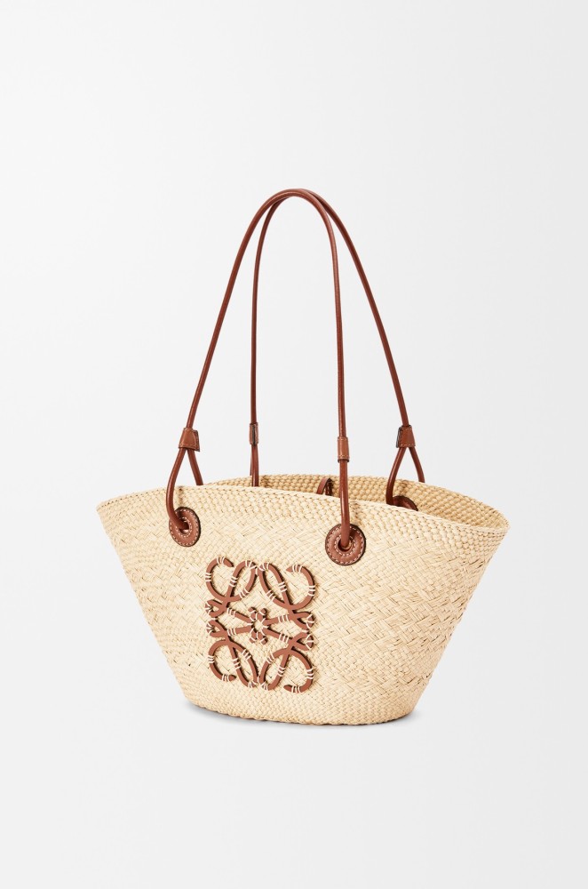 Small Anagram Basket bag in iraca palm and calfskin