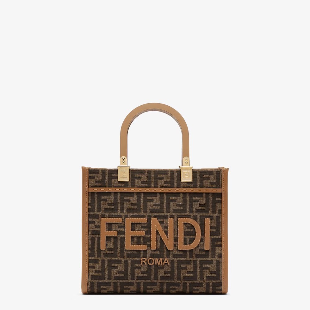 Fendi Sunshine Small - Brown FF jacquard fabric bag