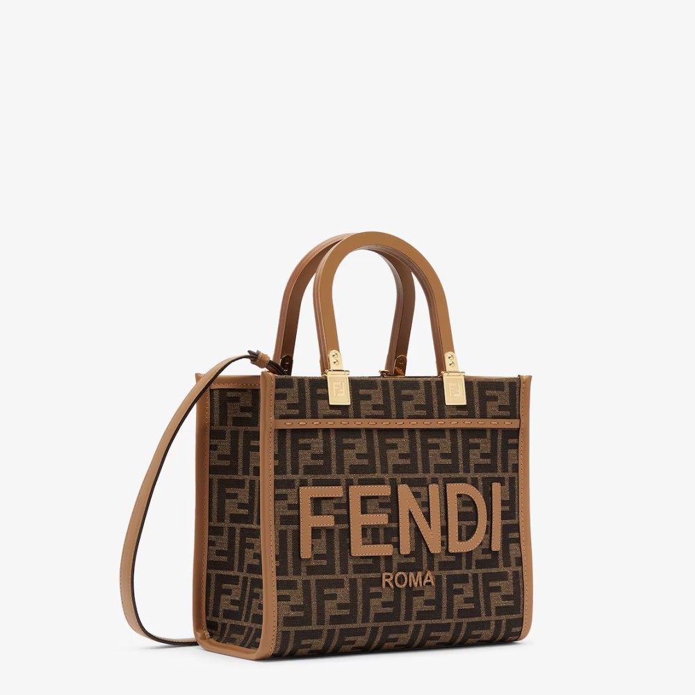 Fendi Sunshine Small - Brown FF jacquard fabric bag