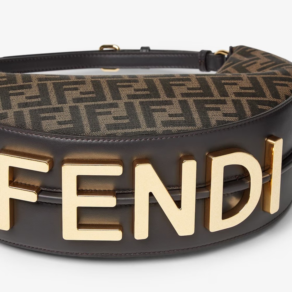 Fendigraphy Small - Brown FF jacquard fabric bag