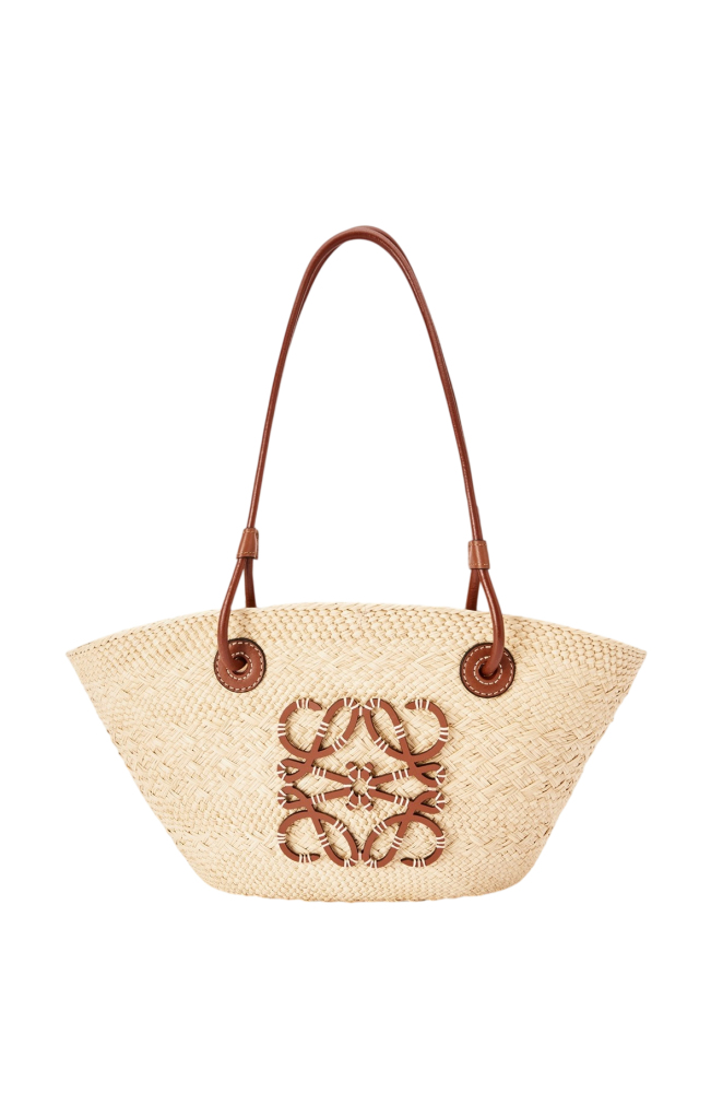 Small Anagram Basket bag in iraca palm and calfskin