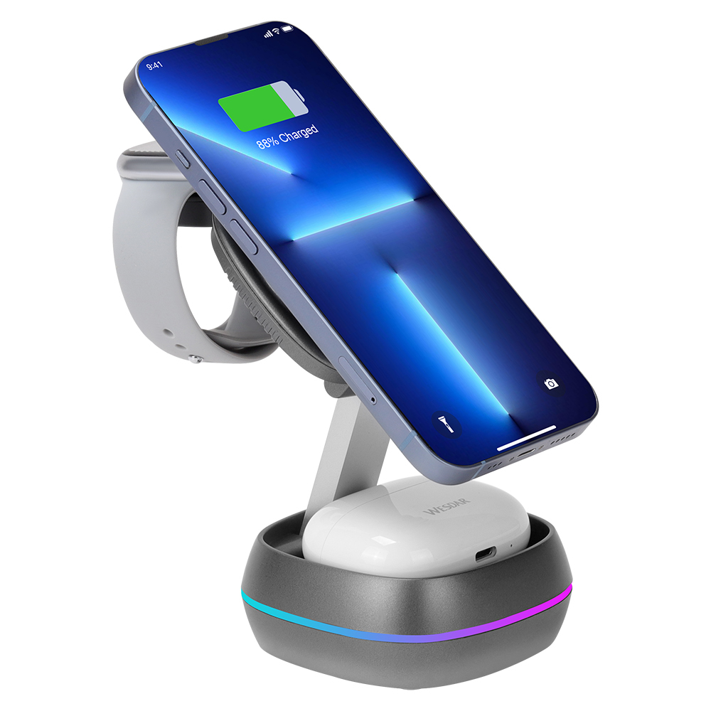 Wesdar Foldable 15w Wireless Charger Stand With Retractable Cable