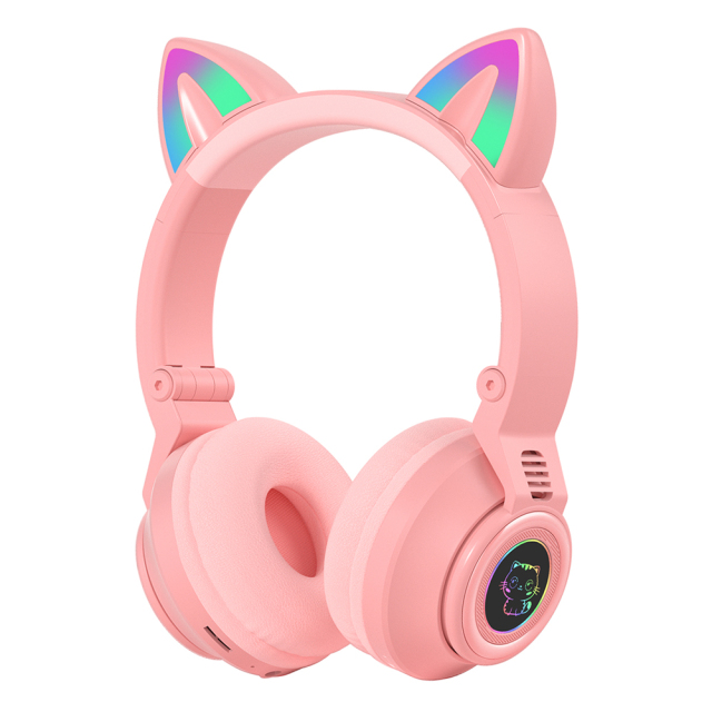 Cute Cat Ear Wireless Bluetooth V5.4 Sport Over-ear Headphones With RGB Light