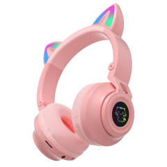 Cute Cat Ear Wireless Bluetooth V5.4 Sport Over-ear Headphones With RGB Light