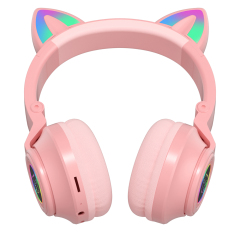 Cute Cat Ear Wireless Bluetooth V5.4 Sport Over-ear Headphones With RGB Light
