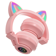 Cute Cat Ear Wireless Bluetooth V5.4 Sport Over-ear Headphones With RGB Light