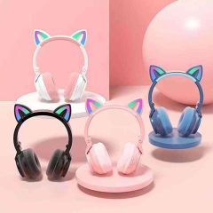 Cute Cat Ear Wireless Bluetooth V5.4 Sport Over-ear Headphones With RGB Light