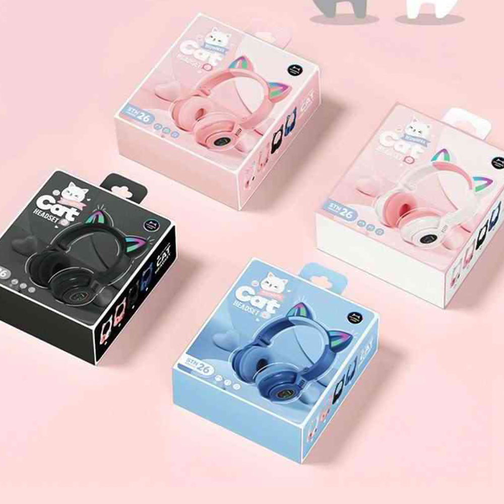 Cute Cat Ear Wireless Bluetooth V5.4 Sport Over-ear Headphones With RGB Light