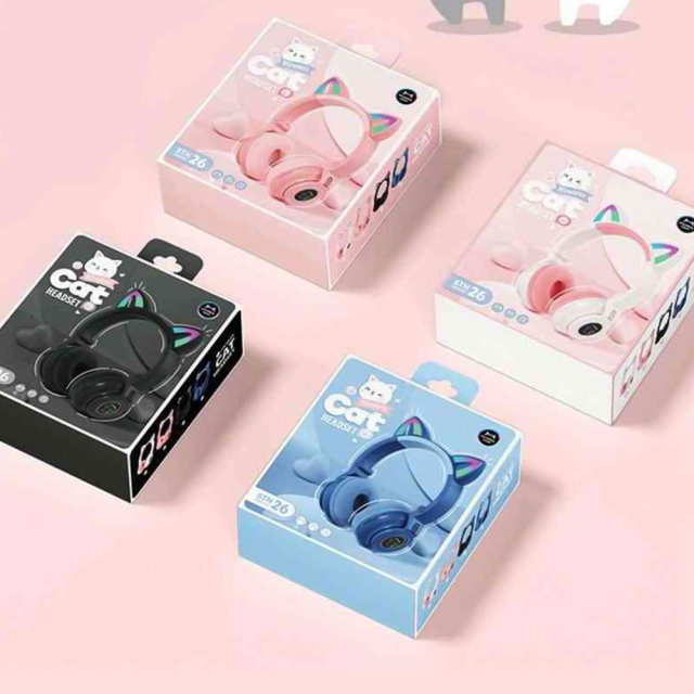 Cute Cat Ear Wireless Bluetooth V5.4 Sport Over-ear Headphones With RGB Light