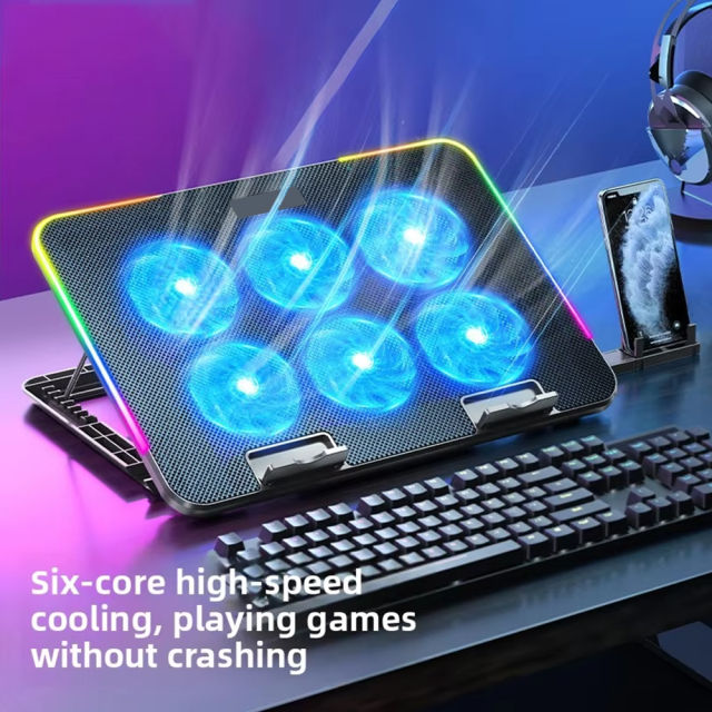 6-Fan Laptop Cooler High-Speed Quiet Notebook Cooling Pad Adjustable Stand