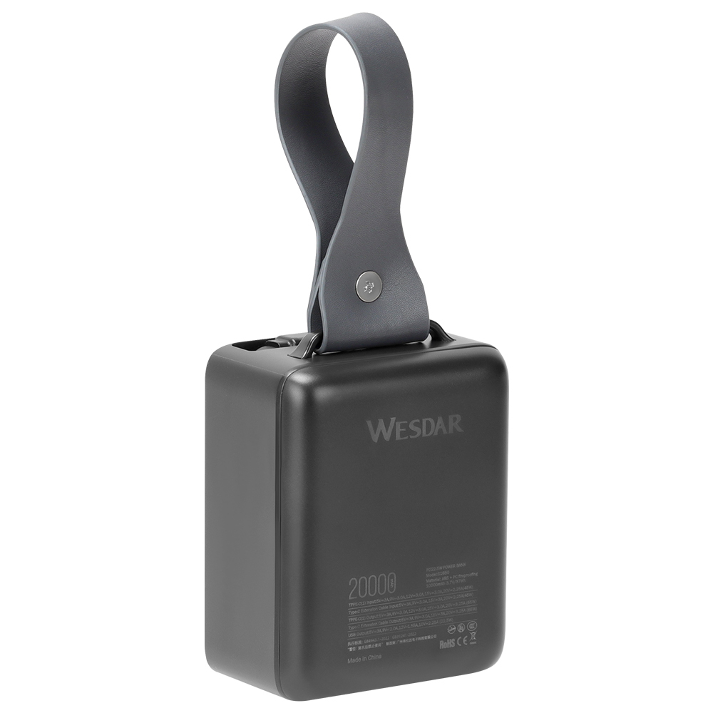 20000mAh Capacity Portable Power Banks With Lanyard Retractable Type C Cable