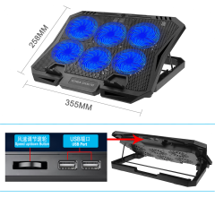 Adjustable Height Laptop Cooling Pad with 6 Fans Touch Control Panel