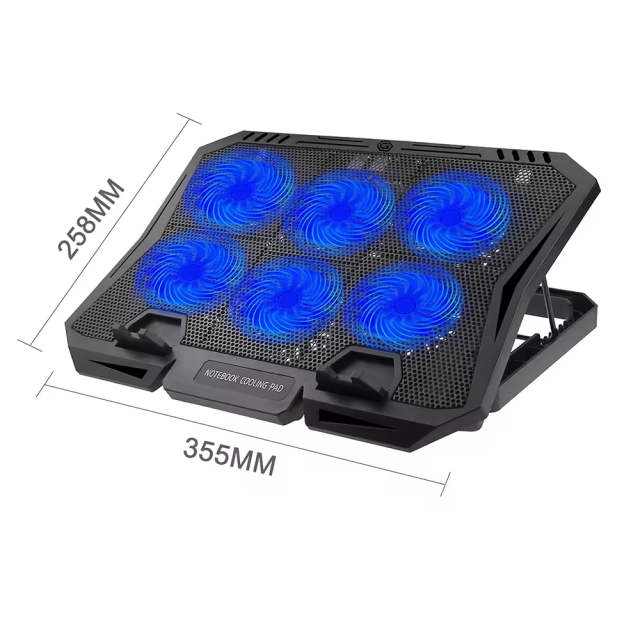 Adjustable Height Laptop Cooling Pad with 6 Fans Touch Control Panel
