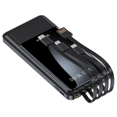 Slim 10000mAh Power Bank with Built-in Cables & Digital Display
