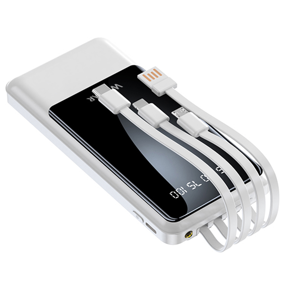 Slim 10000mAh Power Bank with Built-in Cables & Digital Display