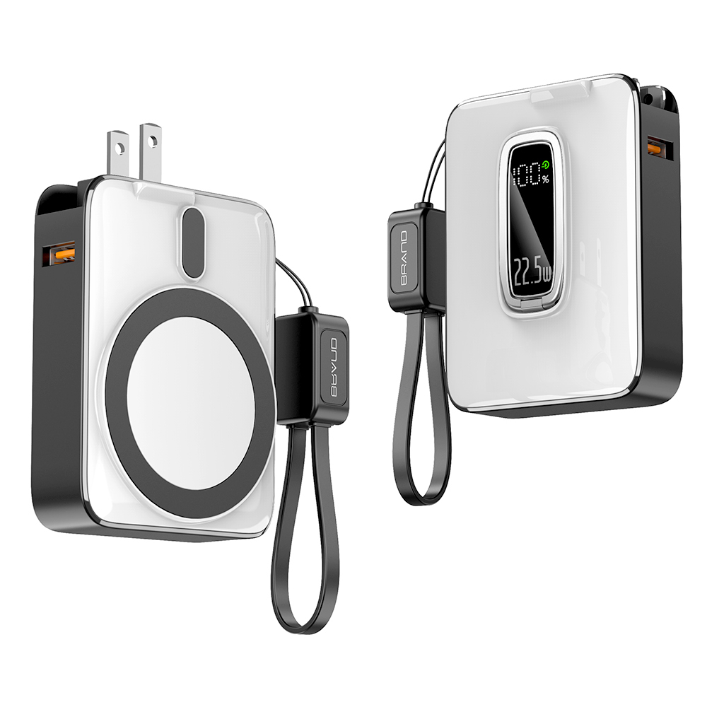18W 10000mAh Wireless Charger Power Bank With LED Display Screen Lanyard