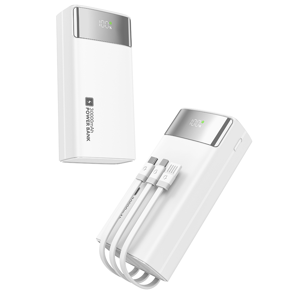 30000mAh Portable Power Bank Build In Three Charging Cable LED Power Display