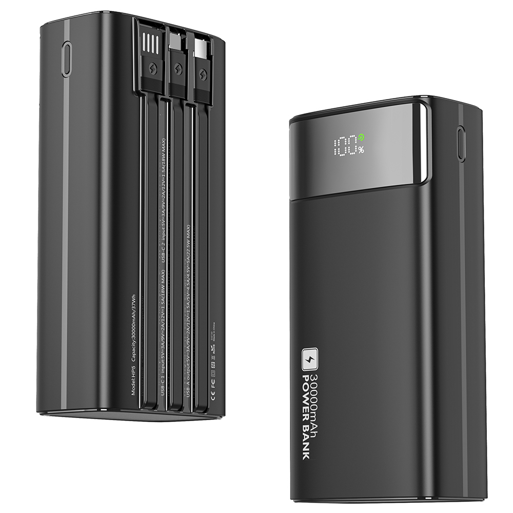 30000mAh Portable Power Bank Build In Three Charging Cable LED Power Display